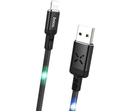 Cablu Date si Incarcare USB la Lightning HOCO U63 Spirit, Cu Led-uri, 2.4A, 1.2 m, Negru, Blister 