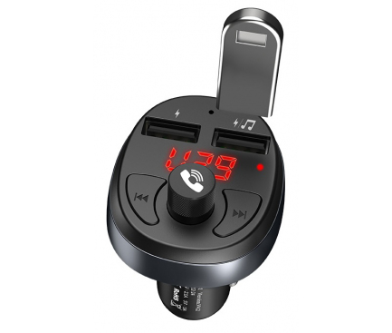 Modulator FM Bluetooth HOCO E41, MP3 Player, Buton Apel, 2 x USB, Negru