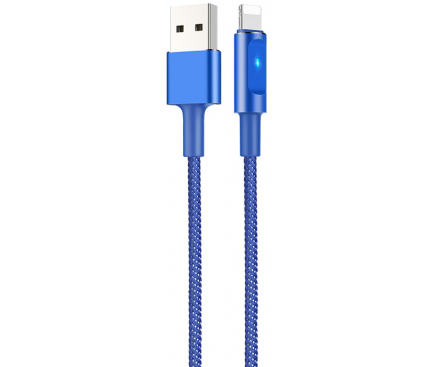 Cablu Date si Incarcare USB la Lightning HOCO U47 Essence, Smart Power Off, Led, 2.4A, 1.2 m, Albastru, Blister 