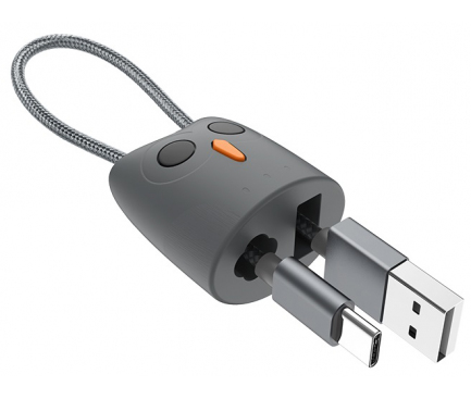 Cablu Date si Incarcare USB la USB Type-C HOCO KX2 Kikibelief, Breloc, 2.4A, 0.24 m, Gri, Blister 