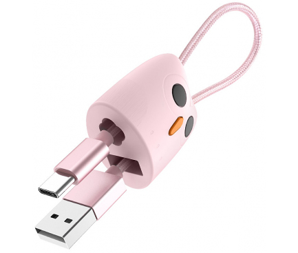 Cablu Date si Incarcare USB la USB Type-C HOCO KX2 Kikibelief, Breloc, 2.4A, 0.24 m, Roz, Blister