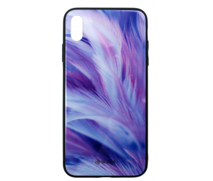 Husa Poliuretan Tellur Glass Print, cu spate din sticla pentru Apple iPhone XS Max, Feather, Multicolor, Blister TLL121335 