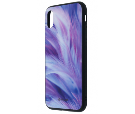 Husa Poliuretan Tellur Glass Print, cu spate din sticla pentru Apple iPhone X / Apple iPhone XS, Feather, Multicolor, Blister TLL121285