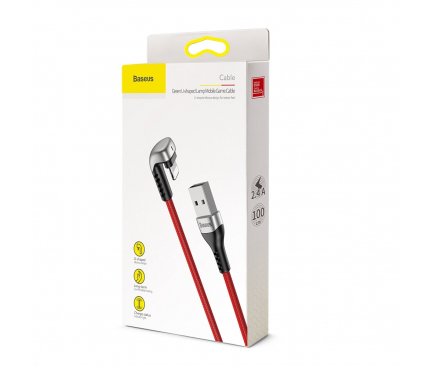 Cablu Date si Incarcare USB la Lightning Baseus  U-shaped Elbow CALUX-A09, Gaming, 2.4A, 1 m, Rosu, Blister