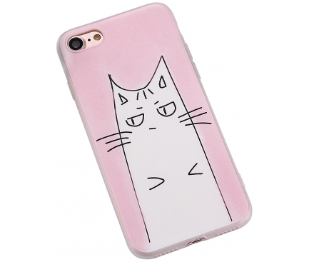 Husa TPU OEM Frosted Strabism Cat pentru Apple iPhone 7 / Apple iPhone 8, Multicolor, Bulk 