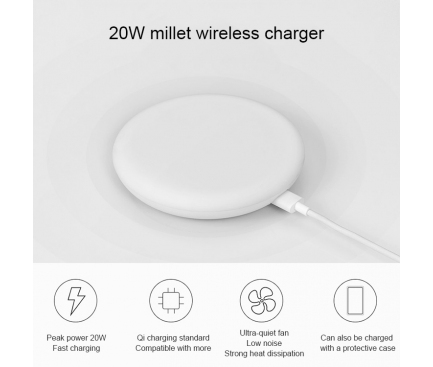 Incarcator Retea Wireless Xiaomi Qi, Quick Charge, 20W, Alb, Blister 