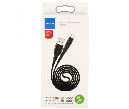Cablu Date si Incarcare USB la USB Type-C Rock S1 Flat, 5A, 1 m, Negru, Blister 