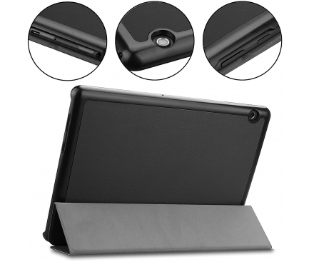 Husa Piele Tactical Tri Fold pentru Lenovo Tab 4 10, Neagra, Blister 