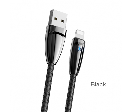Cablu Date si Incarcare USB la Lightning Borofone BlinkJet BU3, Led Stare, 2.4A, 1.2 m, Negru, Blister 