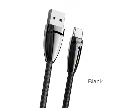 Cablu Date si Incarcare USB la USB Type-C Borofone BlinkJet BU3, Led Stare, 2.4A, 1.2 m, Negru, Blister 