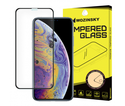Folie de protectie Ecran WZK pentru Apple iPhone 11 Pro / XS / X, Sticla securizata, Full Glue, Neagra