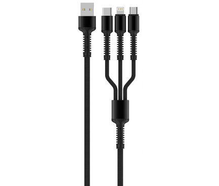 Cablu Incarcare USB la Lightning - USB la MicroUSB - USB la USB Type-C Ldnio LC93, 1.2 m, Negru, Blister 