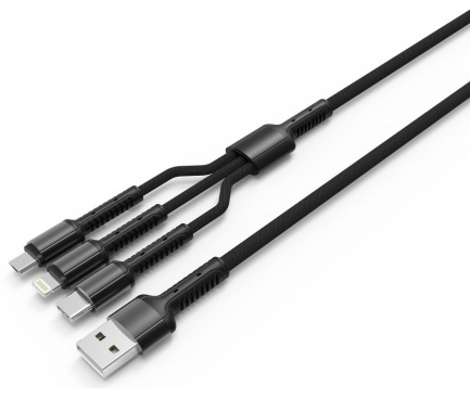 Cablu Incarcare USB la Lightning - USB la MicroUSB - USB la USB Type-C Ldnio LC93, 1.2 m, Negru, Blister 