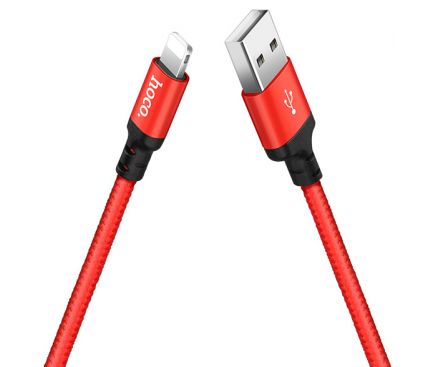 Cablu Date si Incarcare USB la Lightning HOCO X14, 1.7A, 2 m, Negru - Rosu