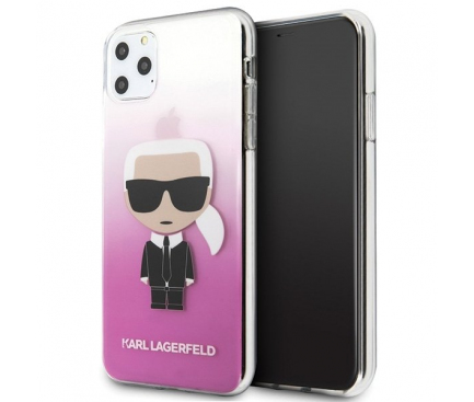 Husa TPU Karl Lagerfeld pentru Apple iPhone 11 Pro Max, Gradient Ikonik Karl, Roz KLHCN65TRDFKPI