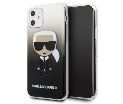 Husa TPU Karl Lagerfeld pentru Apple iPhone 11, Gradient Ikonik Karl, Neagra KLHCN61TRDFKBK