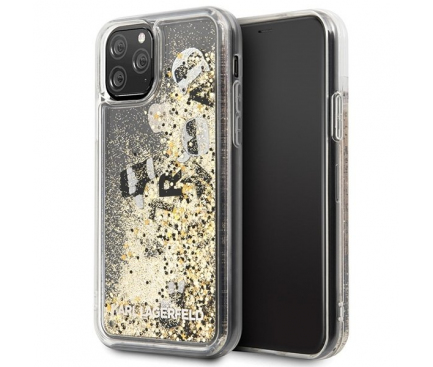Husa TPU Karl Lagerfeld pentru Apple iPhone 11 Pro, Glitter, Aurie - Neagra, Blister KLHCN58ROGO 