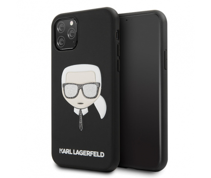 Husa Piele Karl Lagerfeld pentru Apple iPhone 11 Pro, Iconik Embossed & Glitter, Neagra KLHCN58GLBK