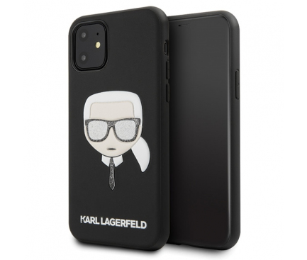 Husa Piele Karl Lagerfeld pentru Apple iPhone 11, Iconik Embossed & Glitter, Neagra KLHCN61GLBK