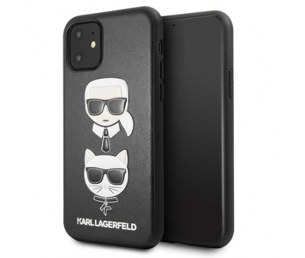 Husa Piele Karl Lagerfeld pentru Apple iPhone 11, Karl & Choupette, Neagra KLHCN61KICKC