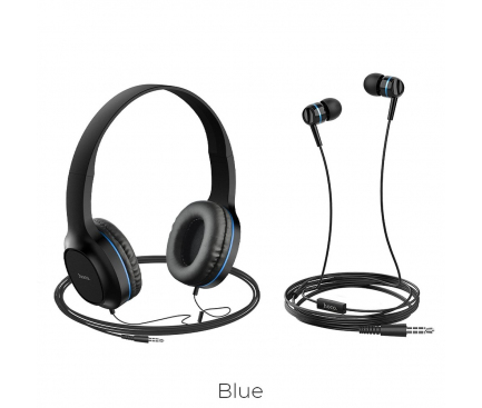 Set Handsfree Casti On-Ear + In-Ear HOCO W24, Cu microfon, 3.5 mm, Negru - Albastru