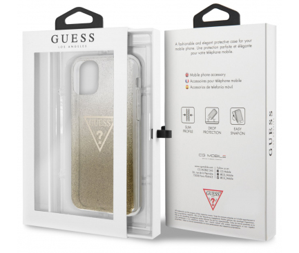 Husa Plastic - TPU Guess Solid Glitter pentru Apple iPhone 11 Pro, Aurie, Blister GUHCN58SGTLGO 