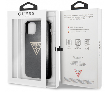 Husa Plastic - TPU Guess Solid Glitter pentru Apple iPhone 11 Pro, Neagra, Blister GUHCN58SGTLBK 