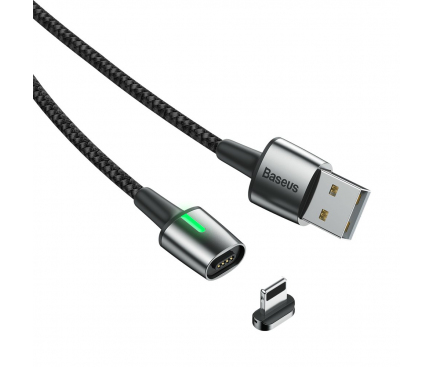 Cablu Incarcare USB la Lightning Baseus Zinc Magnetic, 2.4A, 1 m, Led, Negru CALXC-A01