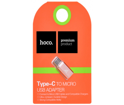 Adaptor microUSB - USB-C HOCO, Roz Auriu