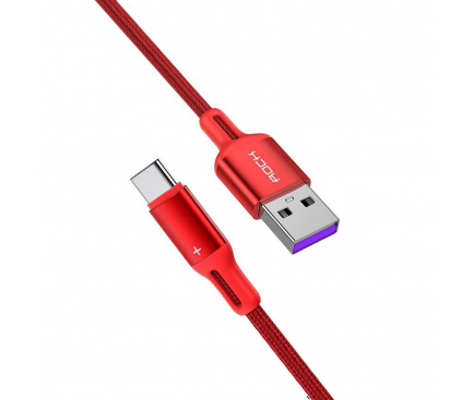 Cablu Date si Incarcare USB la USB Type-C Rock R2 5A, Fast Charging, 1 m, Rosu, Blister 