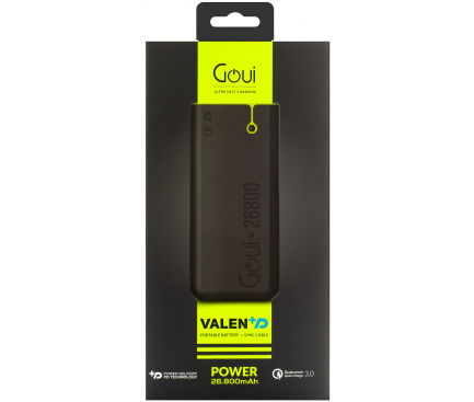 Baterie Externa Powerbank Goui Valen, 26800 mA, Power Delivery (PD) 30W + Quick Charge 3.0 18W, 1 x USB Type-C - 2 x USB, Neagra G-EB26PD-K