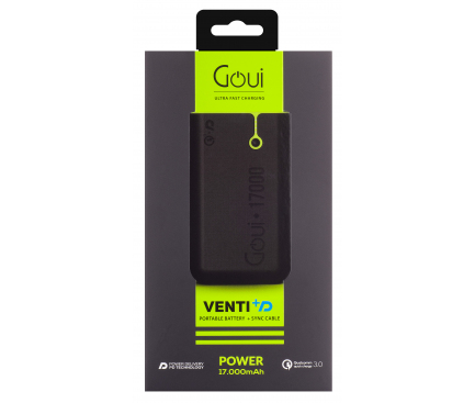 Baterie Externa Powerbank Goui Venti, 17000 mA, Power Delivery (PD) 18W + Quick Charge 3.0 18W, 1 x USB type-C - 2 x USB, Neagra G-EB16PD-K