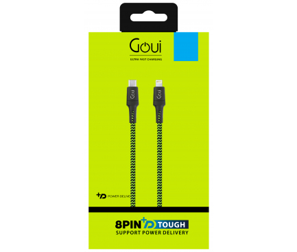 Cablu Date si Incarcare USB Type-C la Lightning Goui Tough, 3 m, Verde - Negru, Blister G-TOUGHC943M-G 