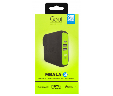 Baterie Externa Wireless Goui Mbala, 8000mAh, 18W, QC + PD, 2 x USB-A - 1 x USB-C, Neagra G-KITWIRELESS