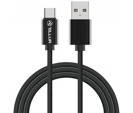 Cablu Date si Incarcare USB la USB Type-C Tellur Braid, 2 m, Negru, Blister TLL155332 
