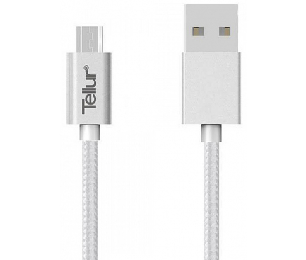 Cablu Date si Incarcare USB-A - microUSB Tellur Braid, 18W, 1m, Argintiu TLL155131
