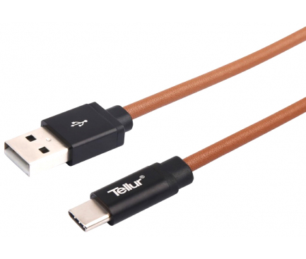 Cablu Date si Incarcare USB la USB Type-C Tellur Piele, 1 m, Maro, Blister TLL155341 
