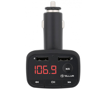Modulator FM Bluetooth Tellur FMT-B1, 2 x USB, Afisaj, Negru