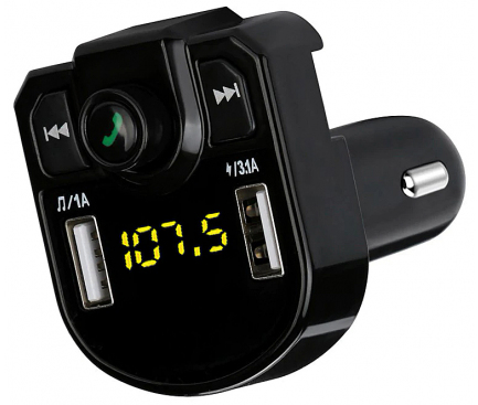 Modulator FM Bluetooth OEM, MP3 Player, Buton de apel, 2 x USB, Negru, Blister