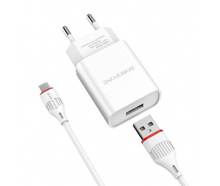 Incarcator Retea cu cablu MicroUSB Borofone BA20A, Smart ID, 2.1A, 1 x USB, Alb, Blister