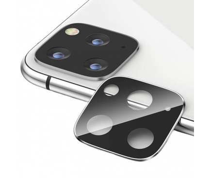 Folie Protectie Camera spate OEM pentru Apple iPhone 11 Pro / Apple iPhone 11 Pro Max, Sticla securizata, Full Cover, Titanium cu Rama metalica, Argintie