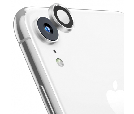 Folie Protectie Camera spate OEM pentru Apple iPhone XR, Sticla securizata, Full Cover, Titanium cu Rama metalica, Argintie, Blister 