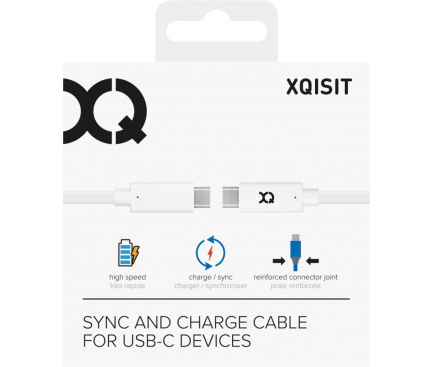 Cablu Date si Incarcare USB Type-C la USB Type-C Xqisit, 1 m, Alb, Blister 