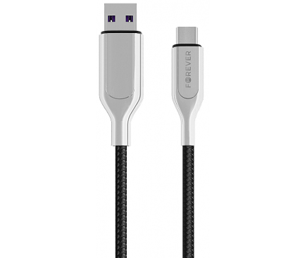 Cablu Date si Incarcare USB la USB Type-C Forever Core UltraFast, 5A, 1 m, Negru - Argintiu