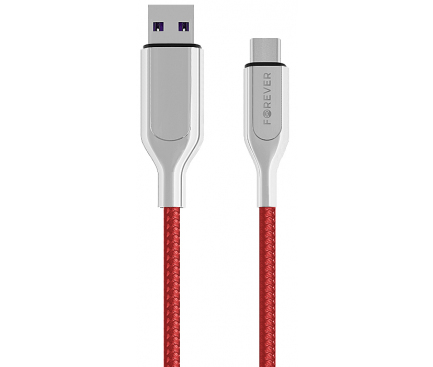 Cablu Date si Incarcare USB la USB Type-C Forever Core UltraFast, 5A, 1 m, Rosu - Argintiu