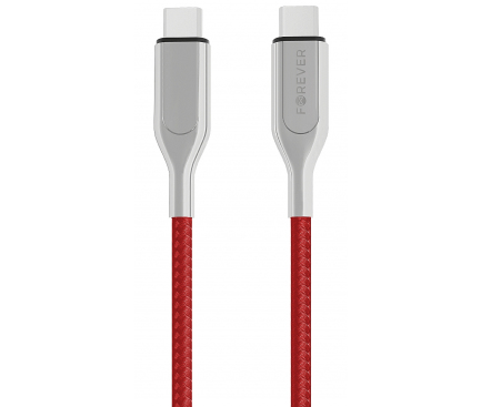Cablu Date si Incarcare USB Type-C la USB Type-C Forever Core UltraFast, PD 60W, 1.5 m, Rosu - Argintiu