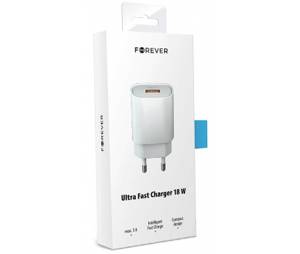 Incarcator Retea USB Forever Core UltraFast, Quick Charge 3.0, 18W, 1 X USB, Alb