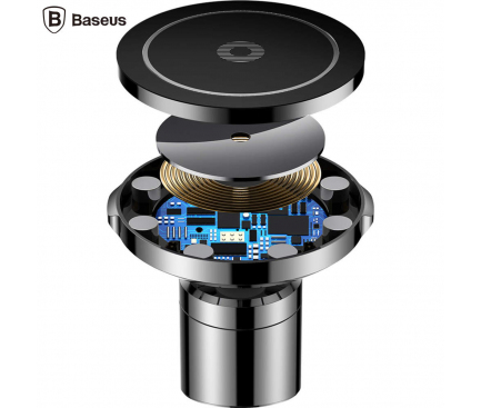 Incarcator Auto Wireless Baseus Magnetic Big Ears, Fast Wireless, Negru, Blister WXER-01
