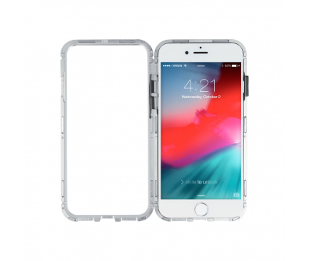 Husa Aluminiu OEM Magnetic Frame Hybrid cu spate din sticla pentru Apple iPhone 11 Pro Max, Argintie