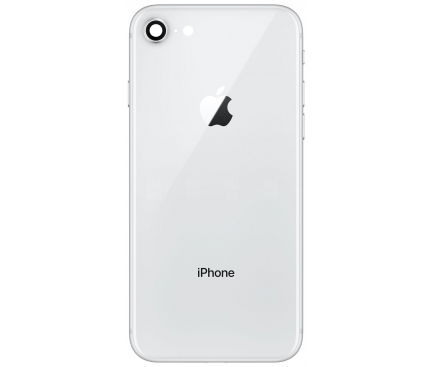 Capac Baterie Apple iPhone 8, Cu Carcasa Mijloc - Geam Camera Spate, Alb